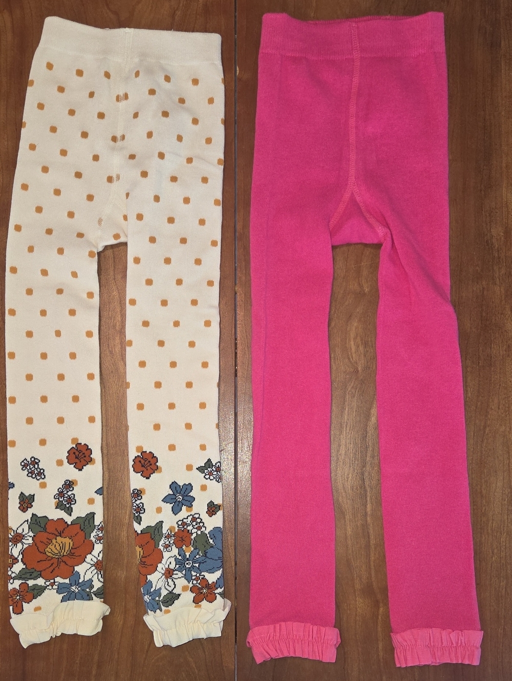 NWOT Ruffle Butts Cream Polka Dot & Hot Pink Floral Hem Leggings